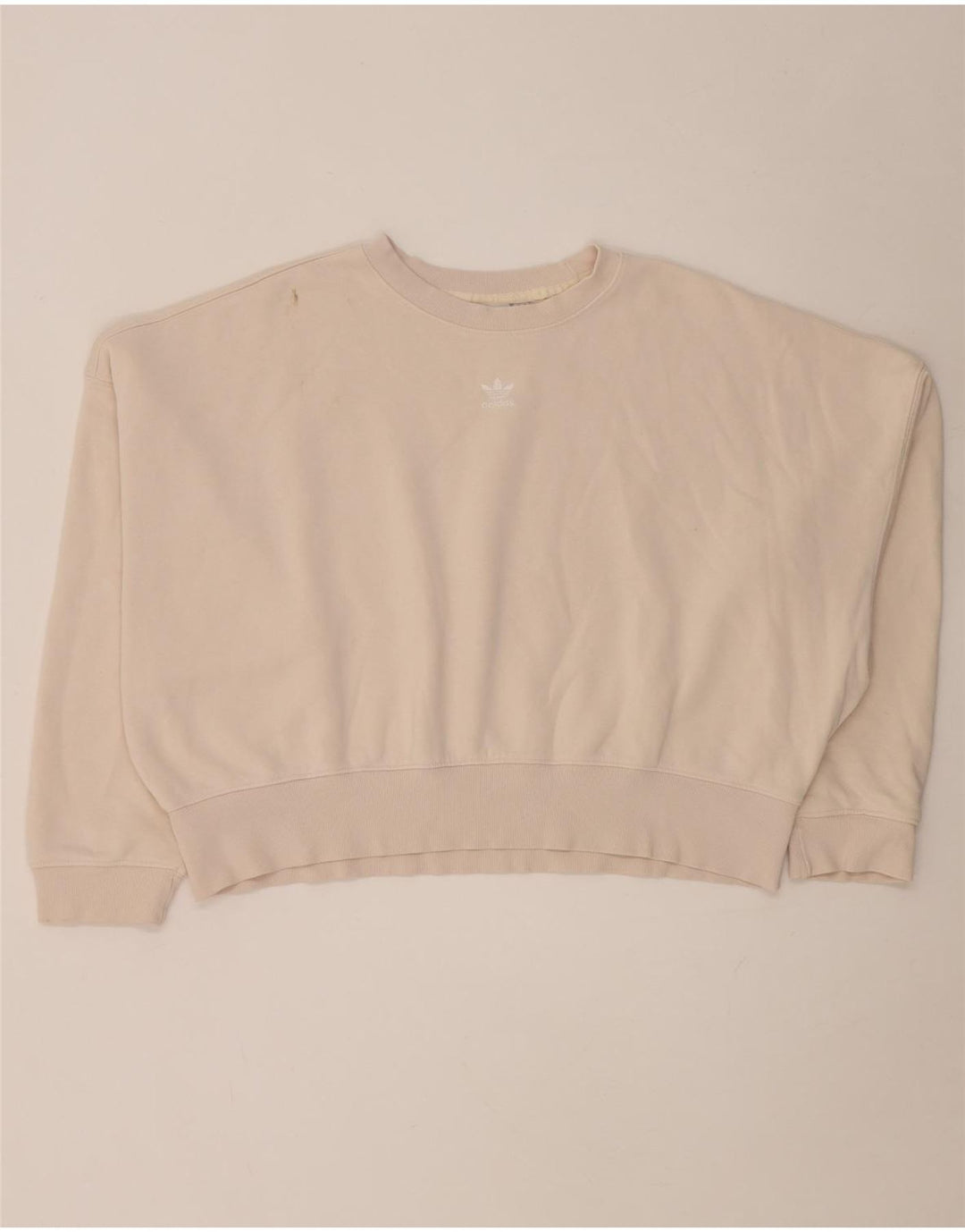 Adidas Womens Crop Oversized Sweatshirt Jumper UK 14 Medium Beige Bomuld