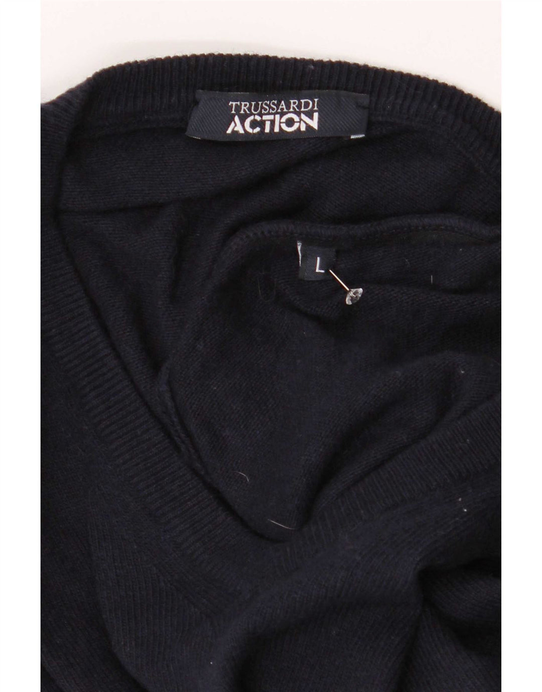 Trussardi Herre V-hals trøje Sweater Large Navy Blue Polyester