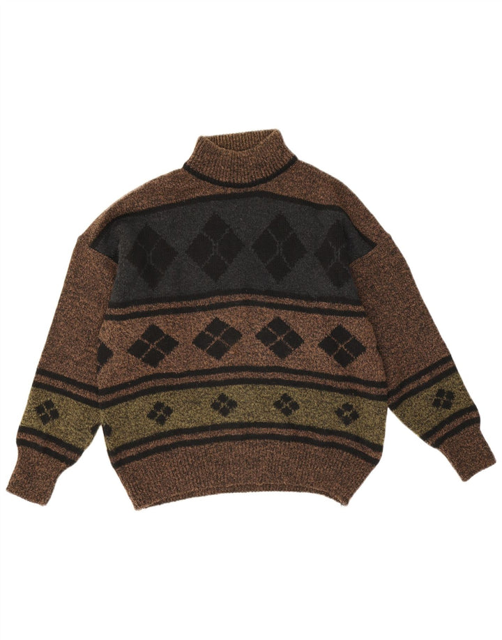 Vintage Herre Turtle Neck Jumper Sweater IT 48 Medium Brown Argyle/Diamond