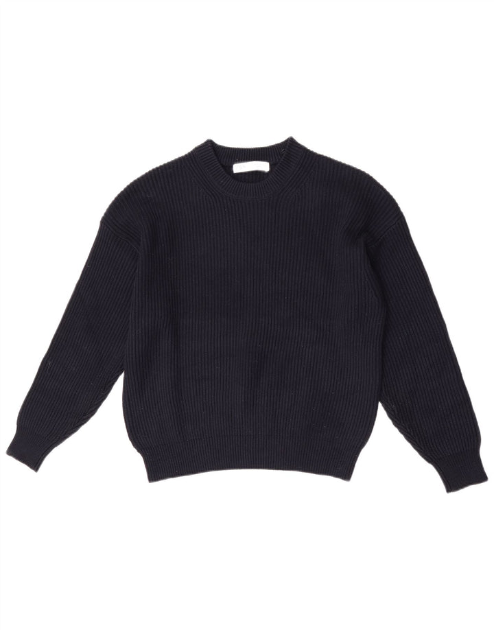 Zara Dame Oversized Crew Neck Jumper Sweater UK 6 XS Navy Blue Polyester