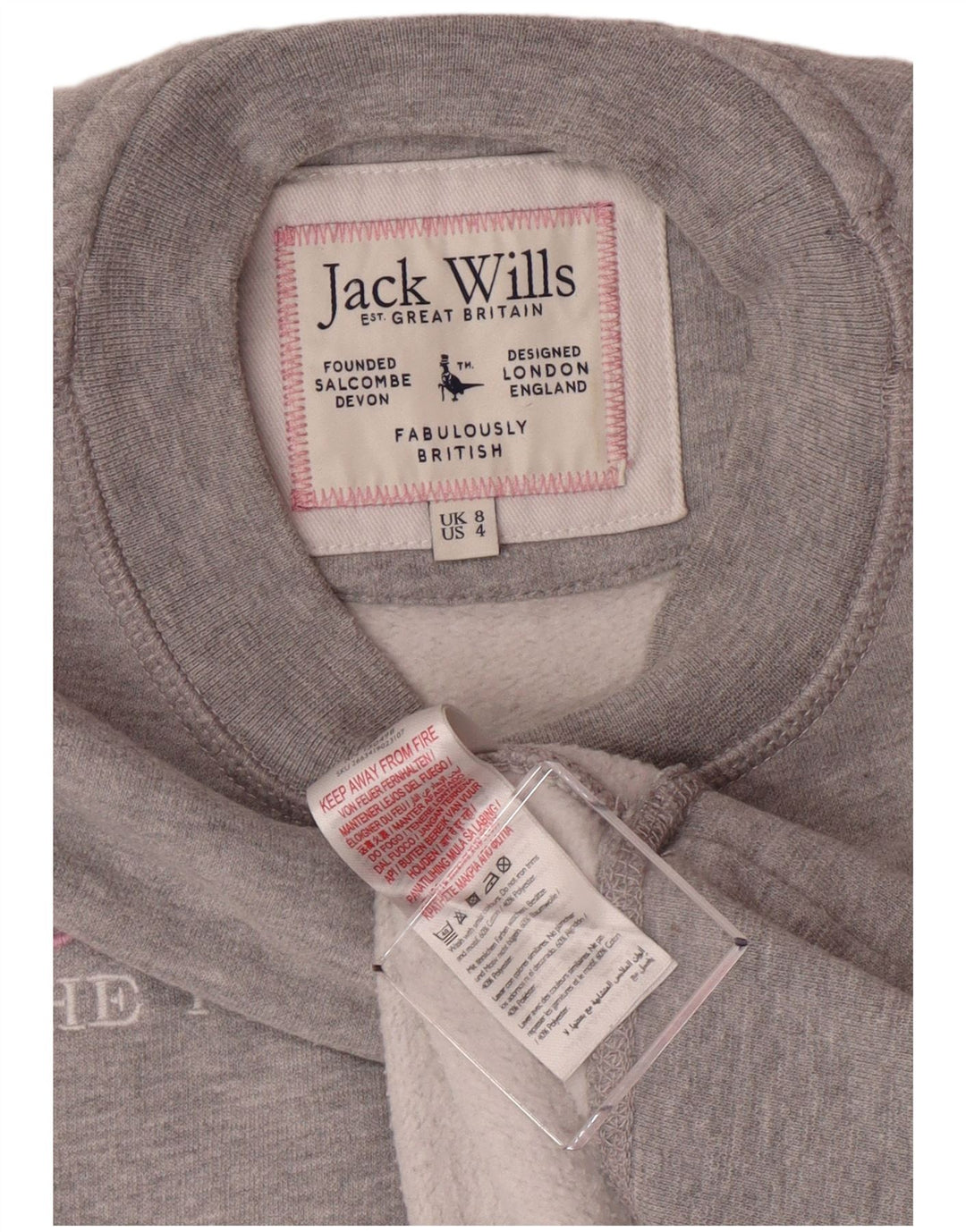 JACK WILLS Graphic Sweatshirt Jumper UK 8 Small Grey Flecked