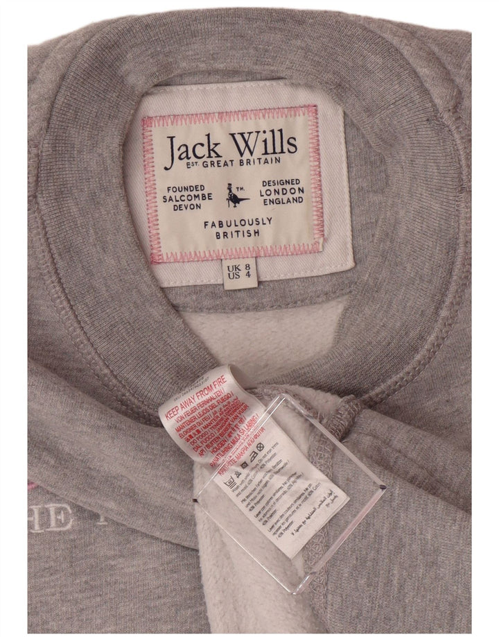 JACK WILLS Graphic Sweatshirt Jumper UK 8 Small Grey Flecked