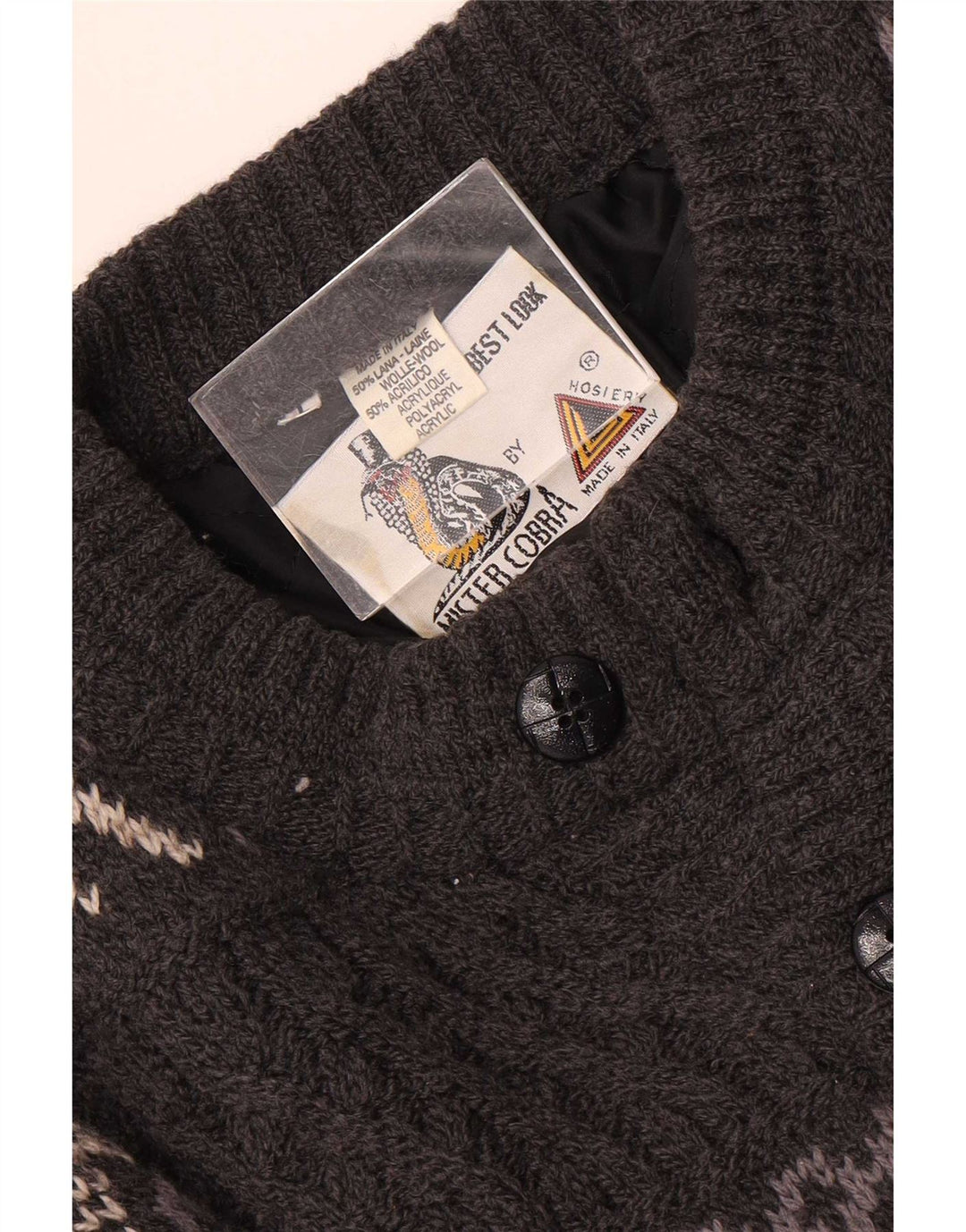 Vintage herre cardigan sweater Large Grey Fair Isle Wool