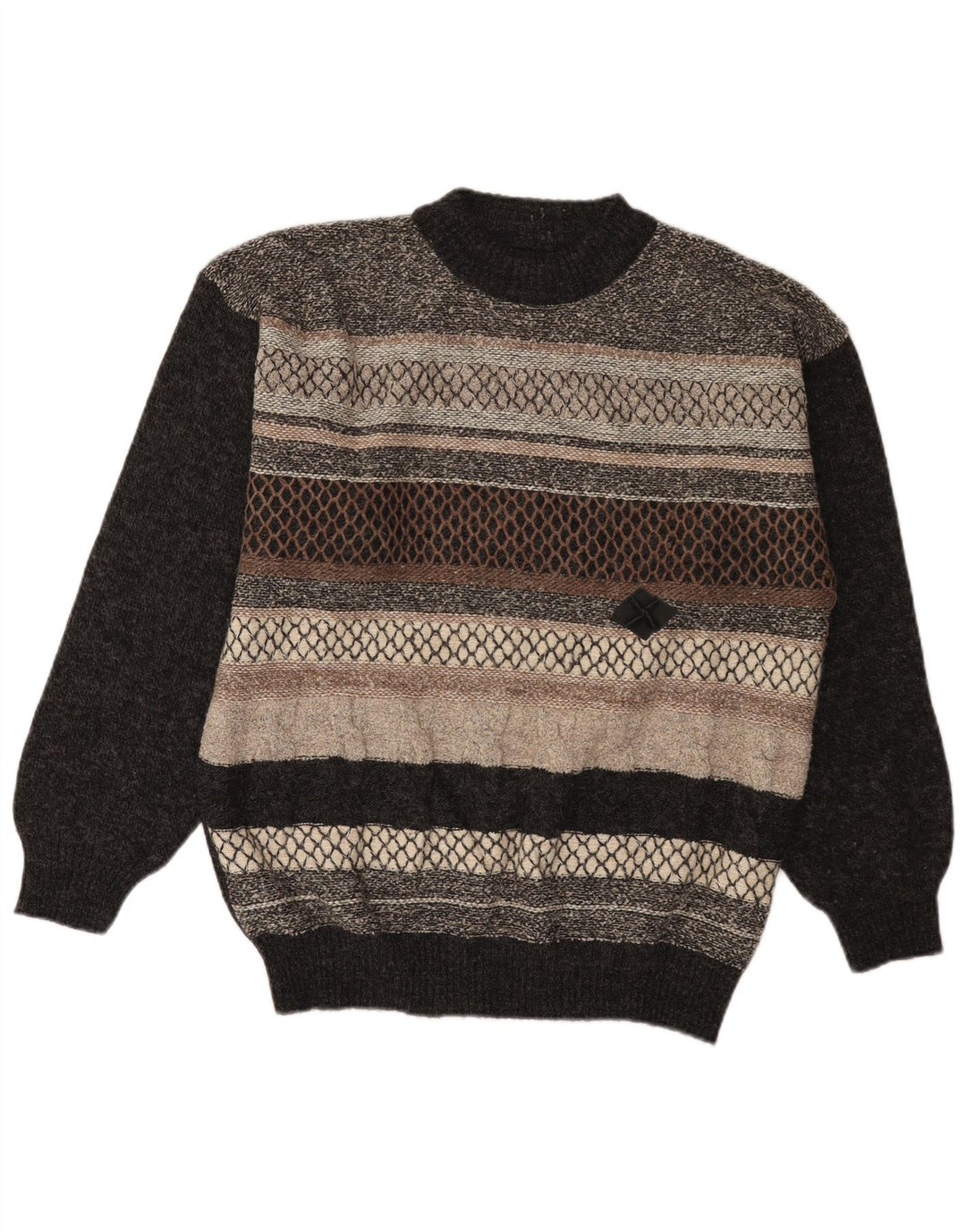 Vintage Herre Crew Neck Jumper Sweater IT 52 Stor Grå Colourblock Uld