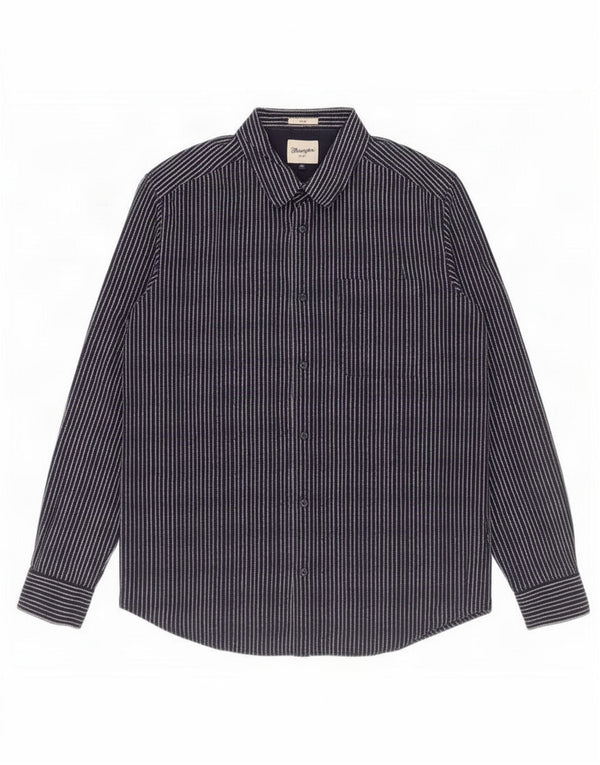 Wrangler Herre Slim Shirt XL Marineblå nålestribe