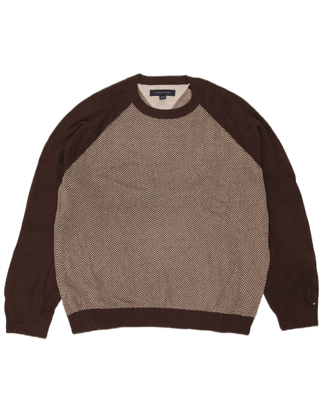 Tommy Hilfiger Herre Crew Neck Jumper Sweater Stor brun sildebensbomuld