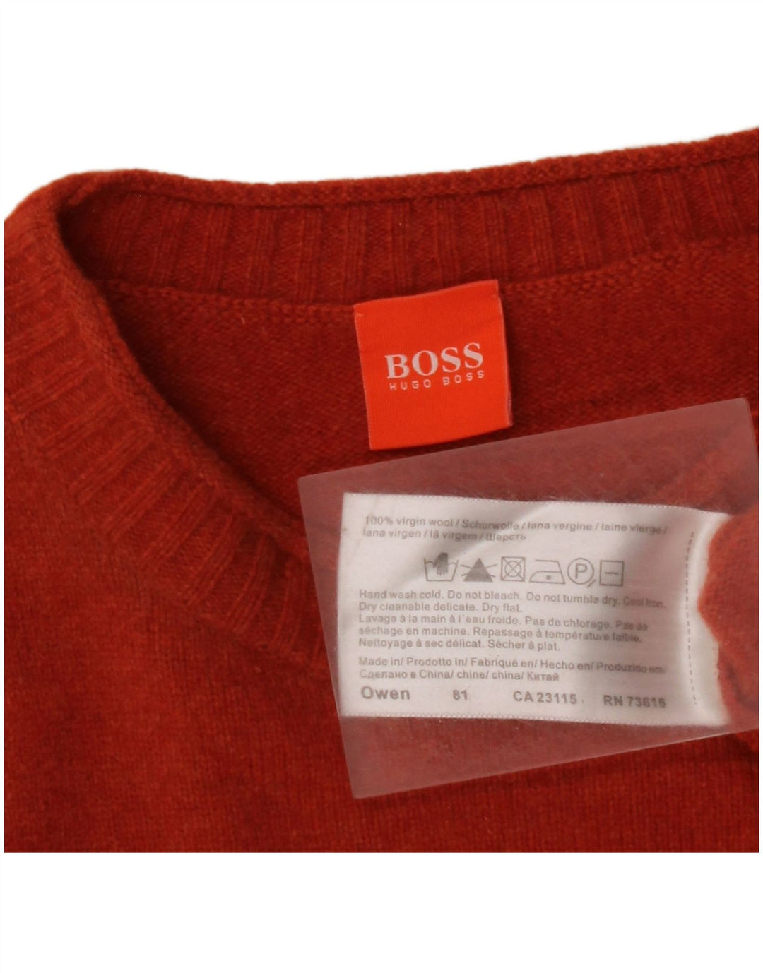 HUGO BOSS Sweater med rund hals til mænd Medium Orange Virgin Wool