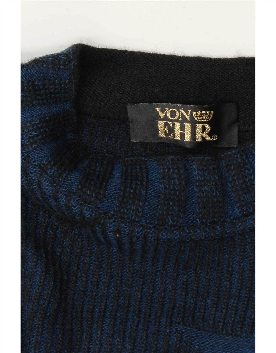 Vintage herre rund hals sweater stor marineblå geometrisk