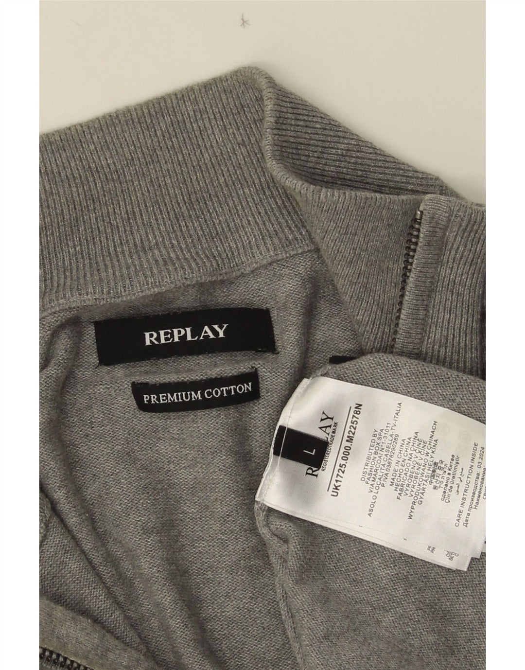 Replay Herre Zip Neck Jumper Sweater Stor Grå Bomuld
