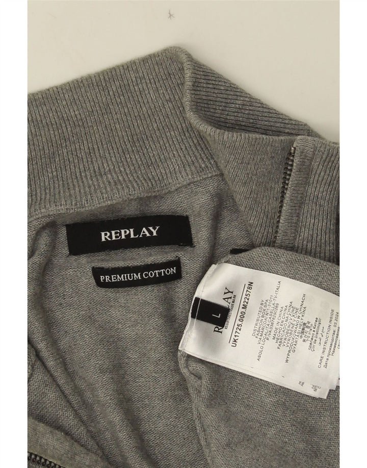 Replay Herre Zip Neck Jumper Sweater Stor Grå Bomuld