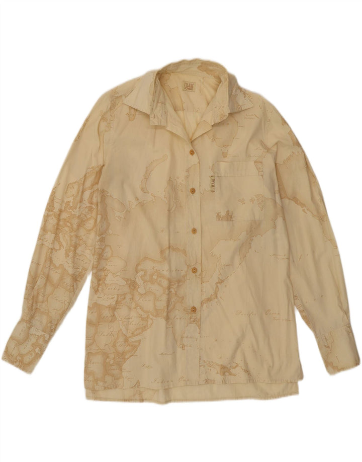 ALVIERO MARTINI Grafisk skjorte til kvinder IT 42 Medium Beige Bomuld