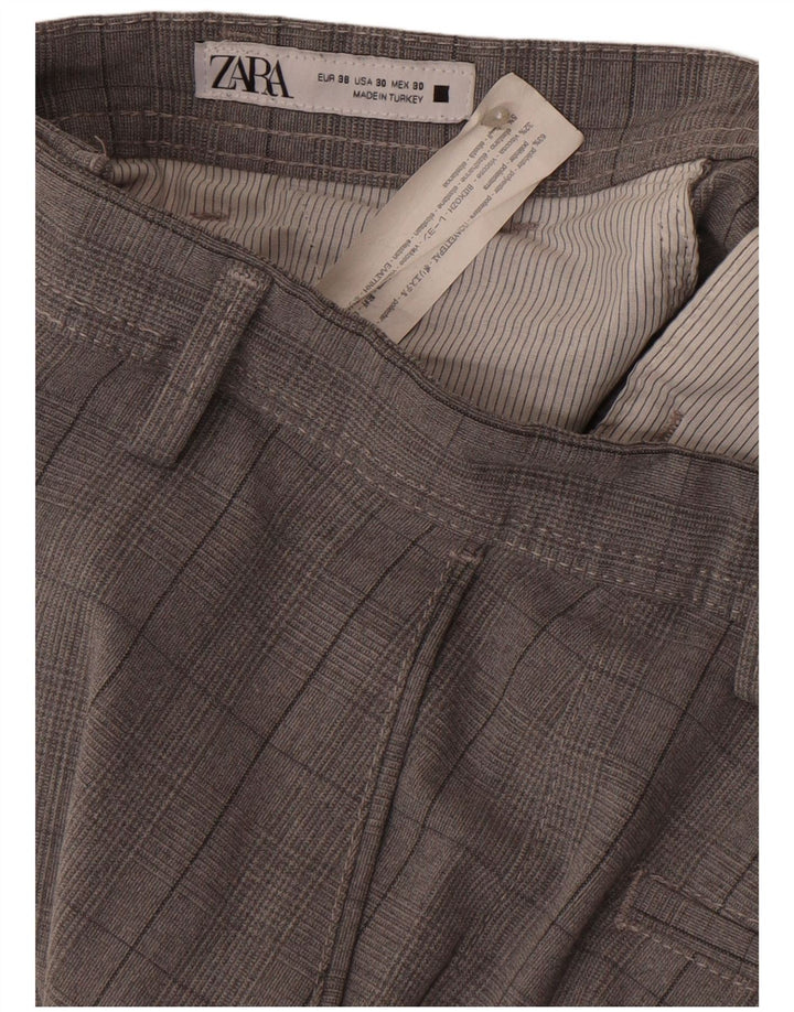 Zara Herre Slim Chino Bukser EU 38 Small W30 L28 Grå ternet polyester