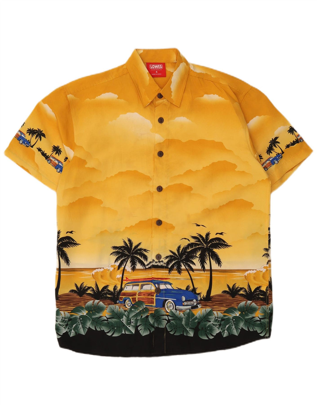 LOWES Mens Short Sleeve Shirt Small Yellow Polyester Hawaiian