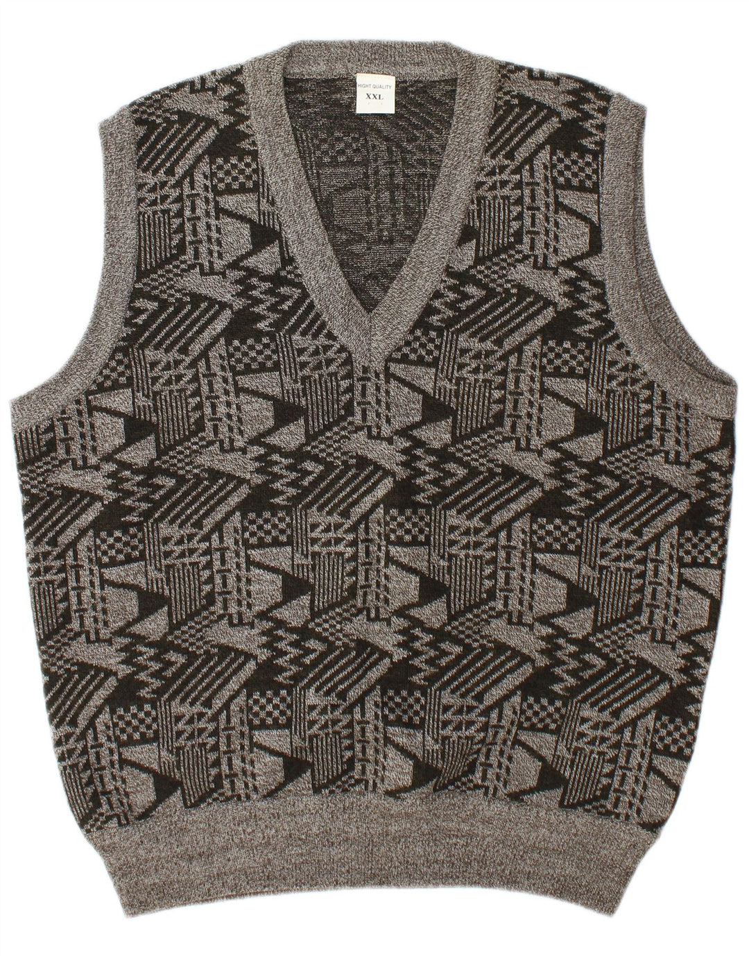 Vintage herrevest tanktop 2XL grå geometrisk uld