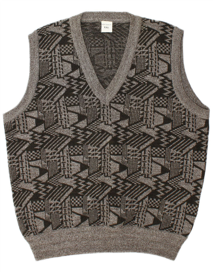 Vintage herrevest tanktop 2XL grå geometrisk uld