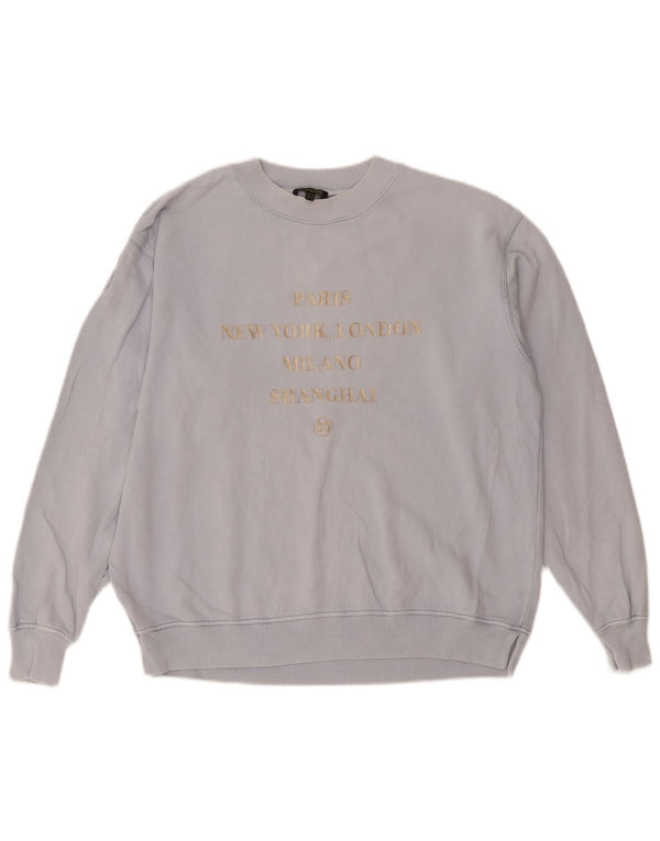 Massimo Dutti Dame Grafisk Oversized Sweatshirt Jumper UK 14 Medium Blue