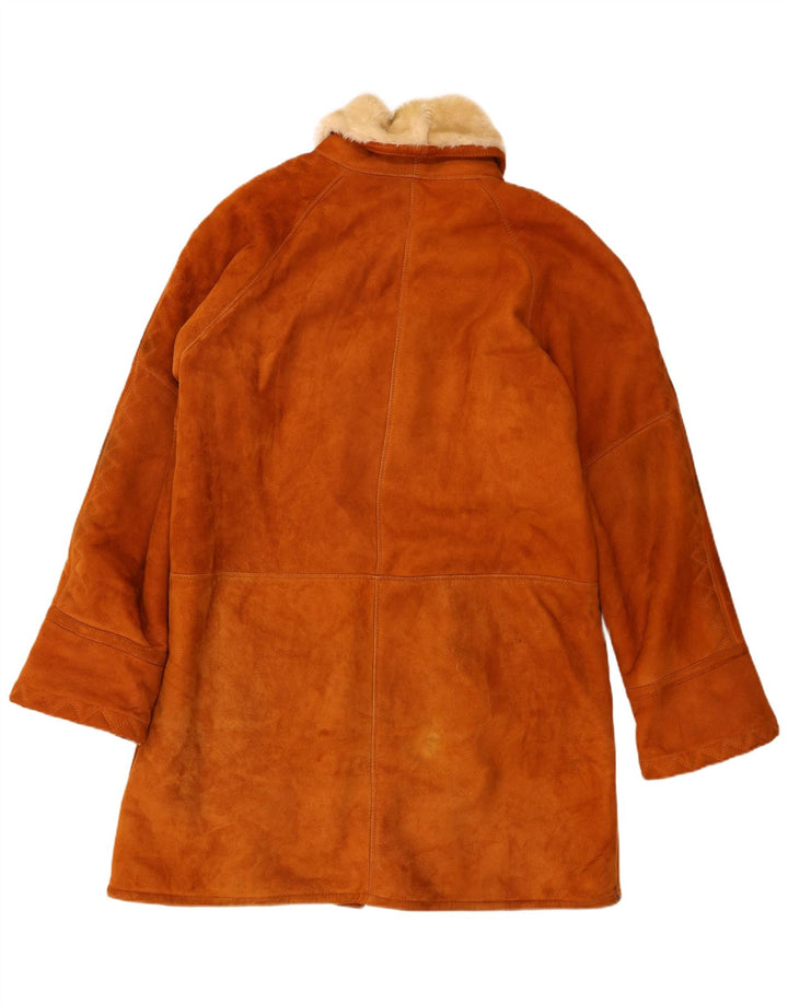 Vintage Dame Loose Fit Shearling Coat IT 48 XL brunt læder