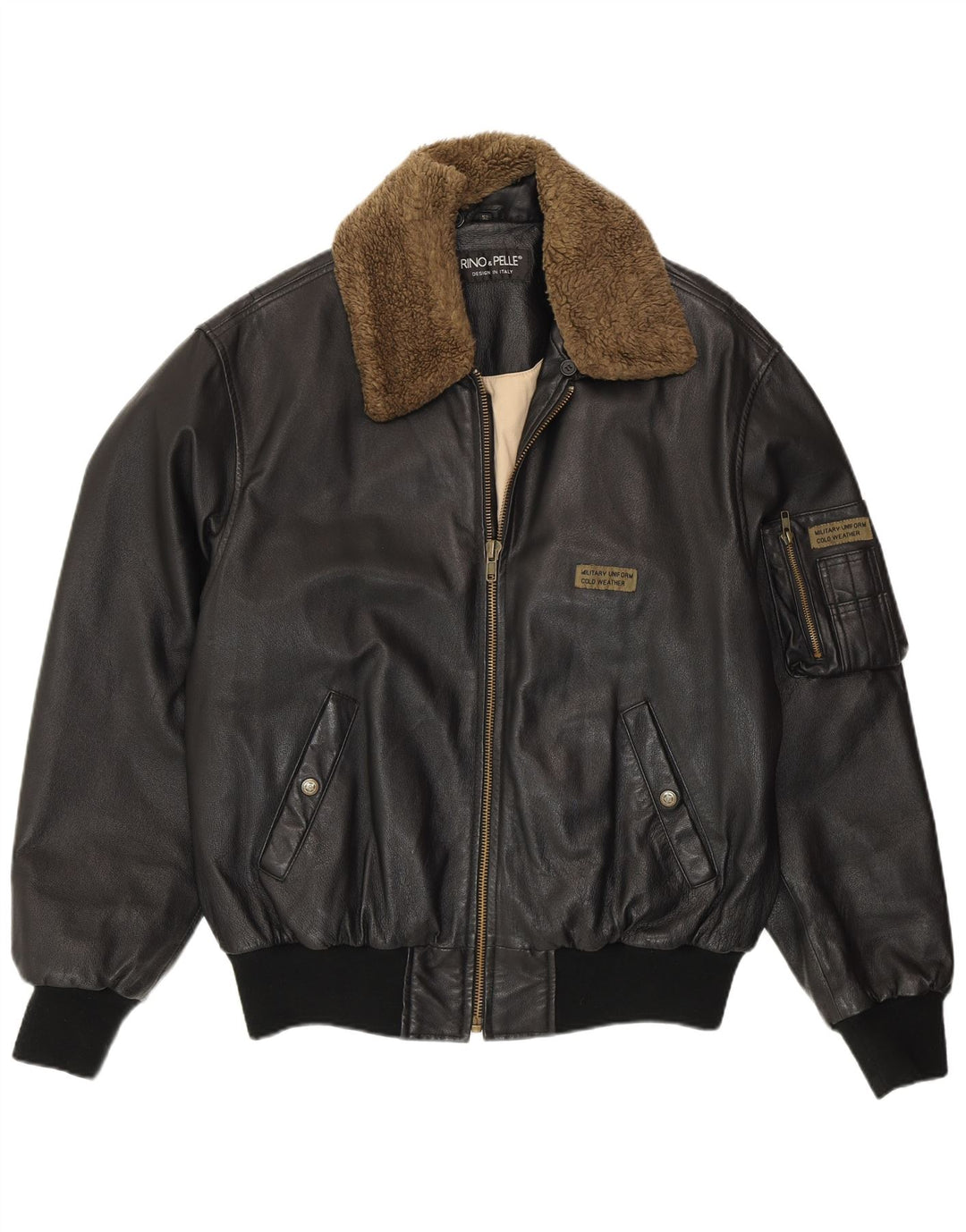 RINO & PELLE Herre Læder Flight Aviator Jacket IT 52 XL Sort Læder