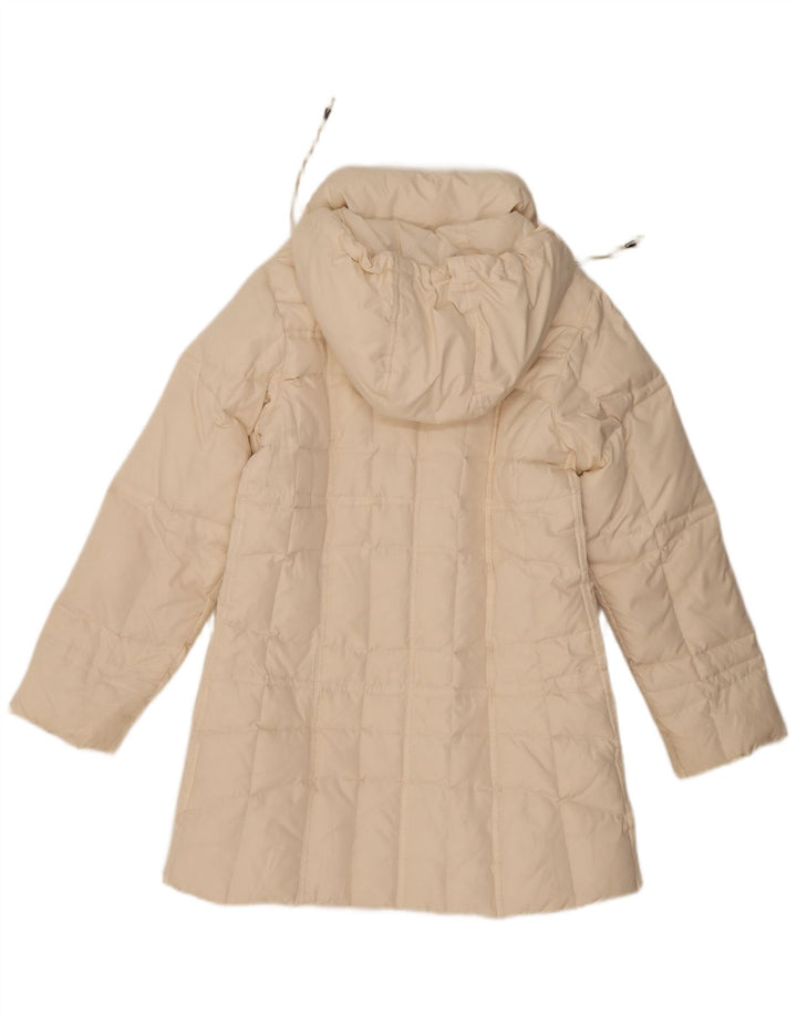 Vintage polstret frakke med hætte til kvinder IT 44 Medium Off White Polyester