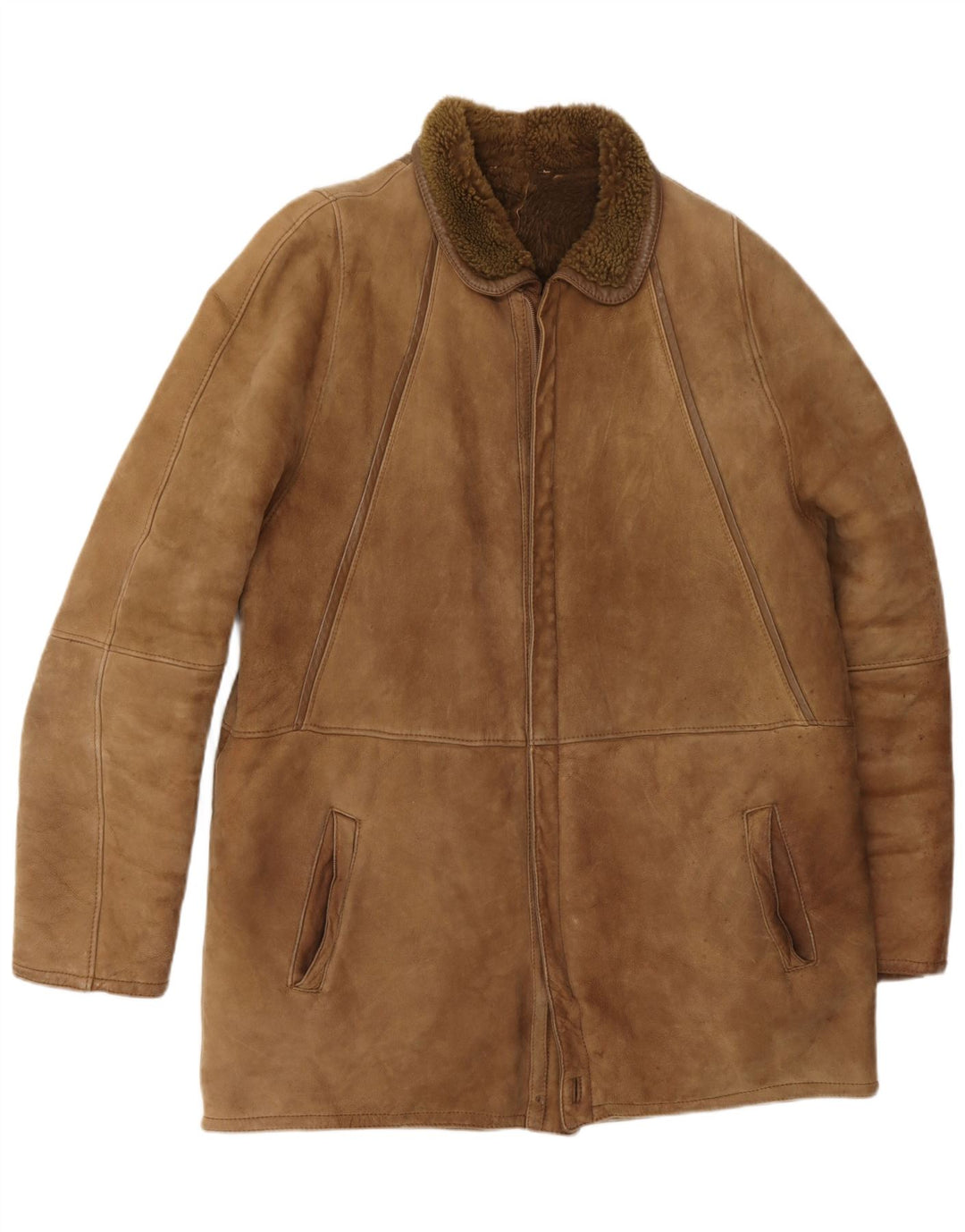 Vintage Herre Shearling Overfrakke UK 40 Large Brown
