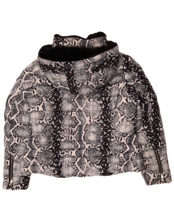 Zara Dame Hætte Polstret Jakke UK 20 2XL Hvid Animal Print Polyester