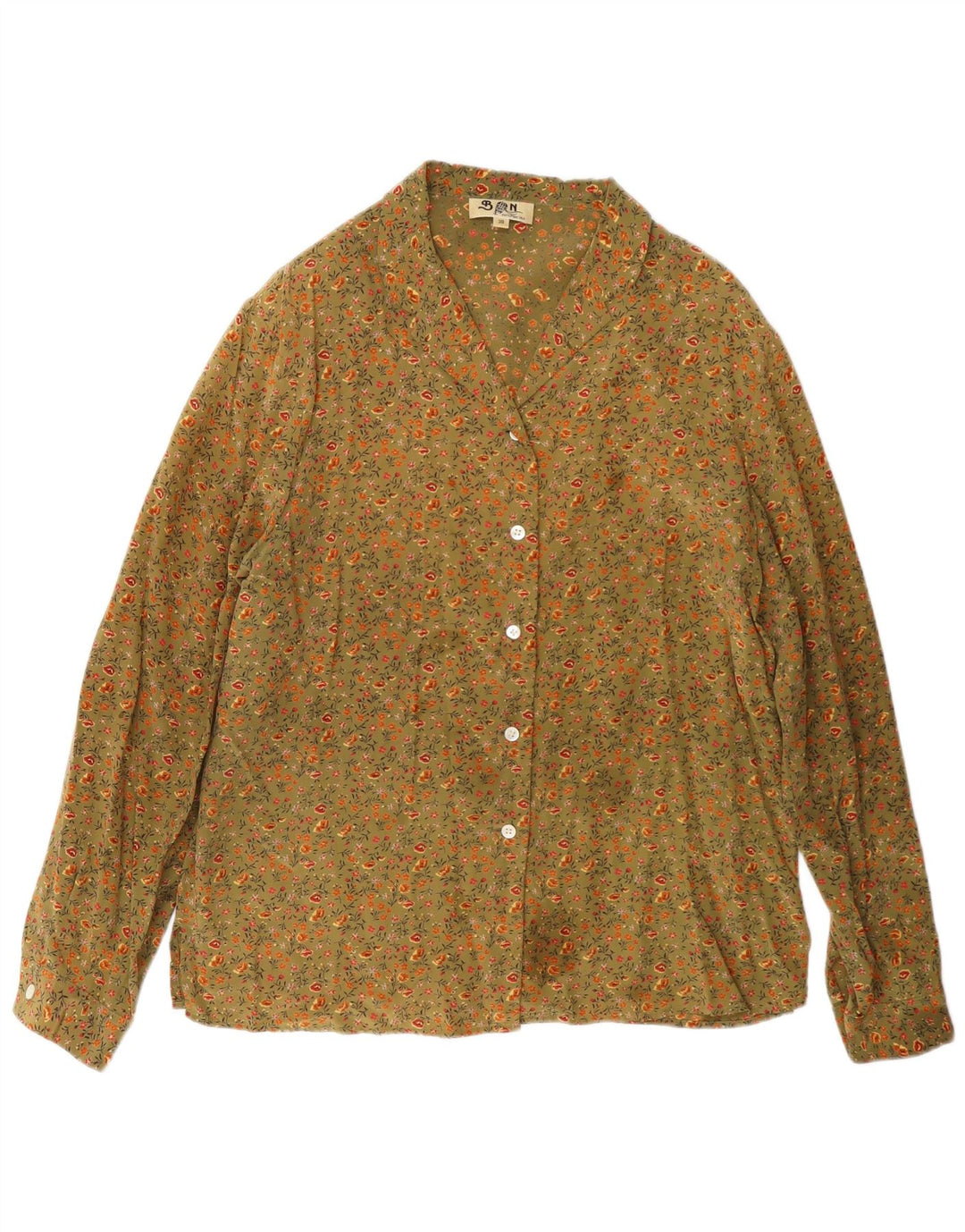 Ballon dameskjorte bluse EU 38 Medium Khaki Floral Silke