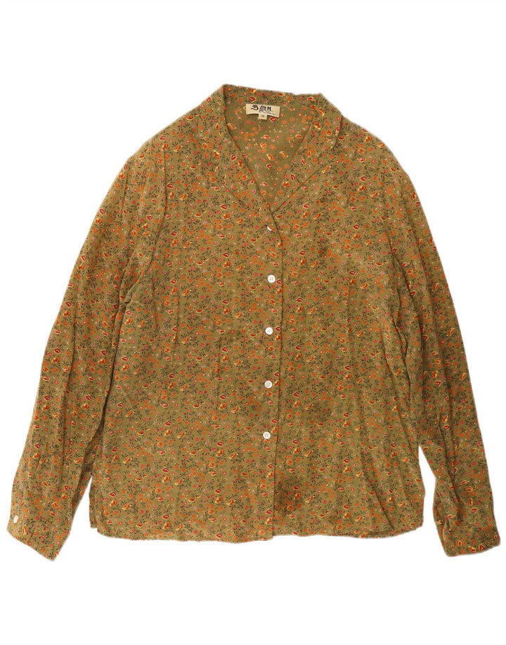 Ballon dameskjorte bluse EU 38 Medium Khaki Floral Silke