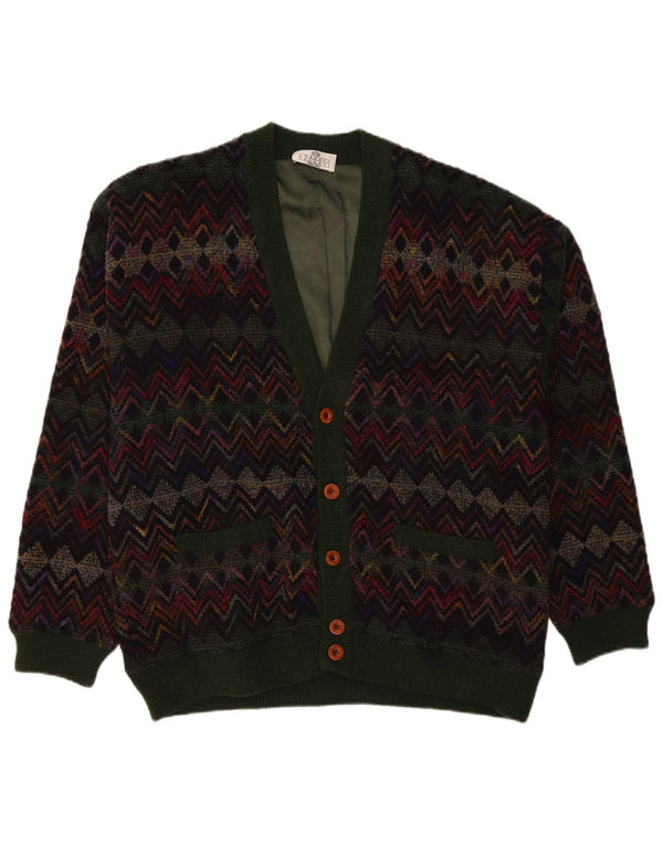 Umberto Vallati Herre Cardigan Sweater IT 54 XL Grøn Geometrisk Uld