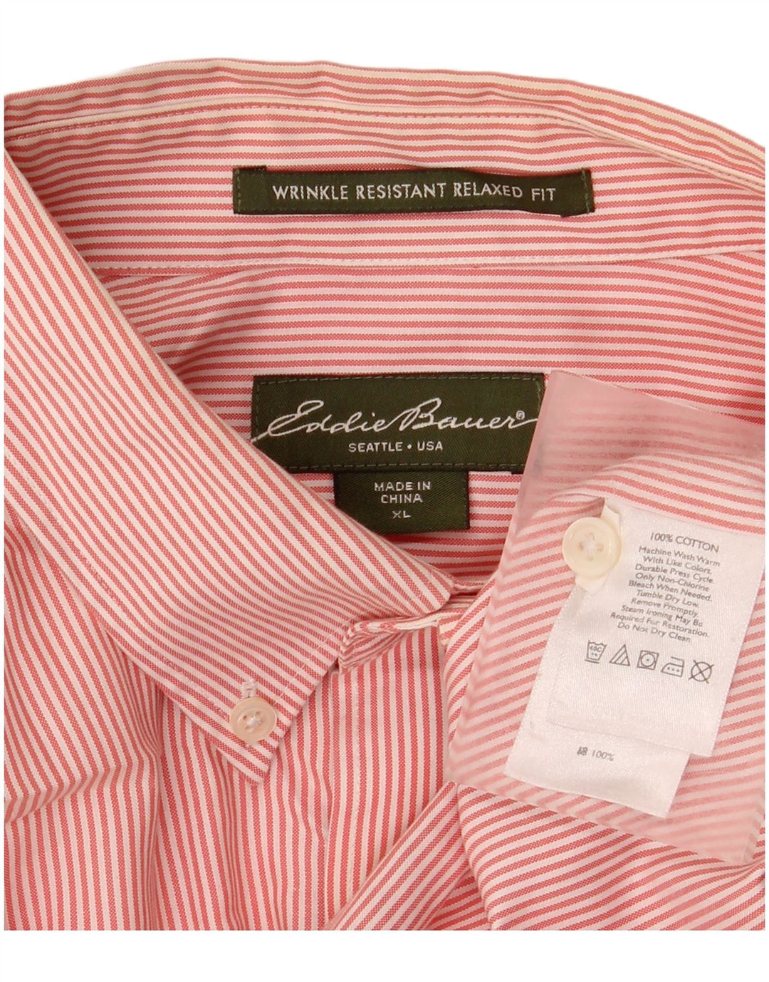 Eddie Bauer Herre Relaxed Fit skjorte XL Pink nålestribet bomuld