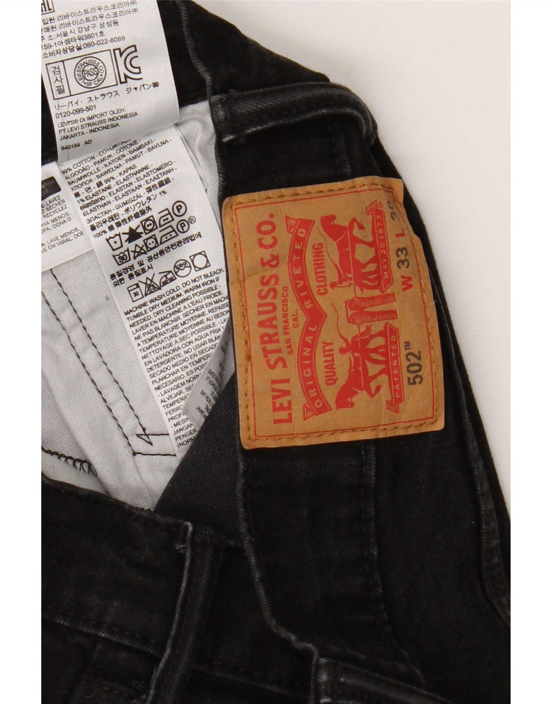 Levi's Herre 502 lige jeans W33 L27 sort bomuld
