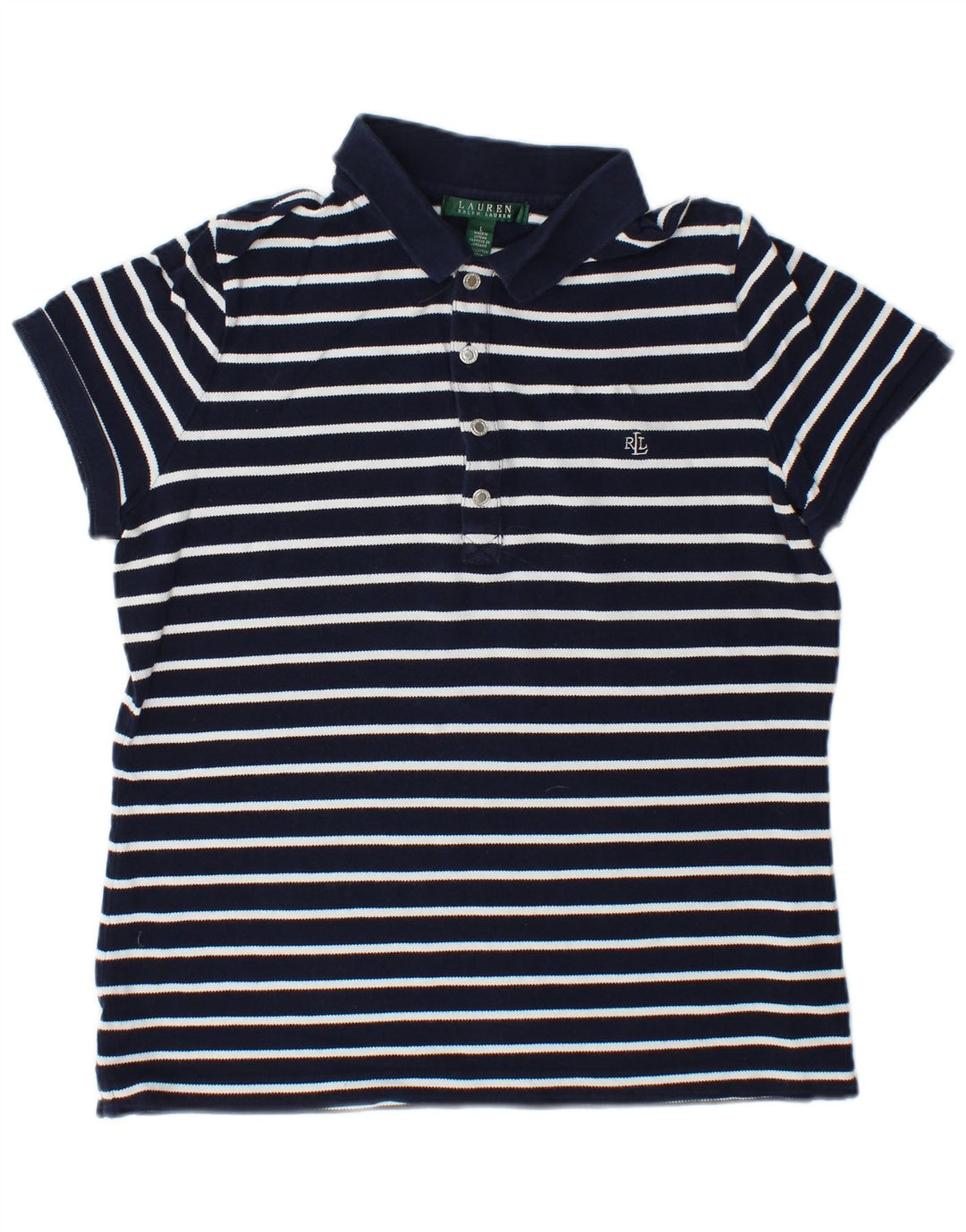 RALPH LAUREN Dame polo shirt UK 16 Stor marineblå stribet bomuld