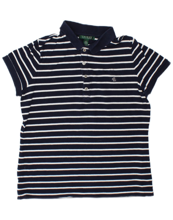 RALPH LAUREN Dame polo shirt UK 16 Stor marineblå stribet bomuld