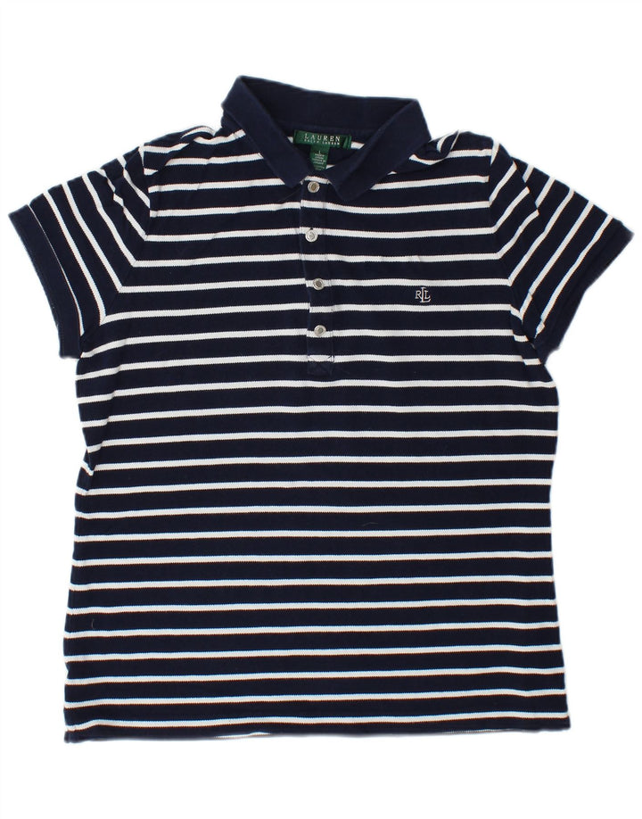 RALPH LAUREN Dame polo shirt UK 16 Stor marineblå stribet bomuld