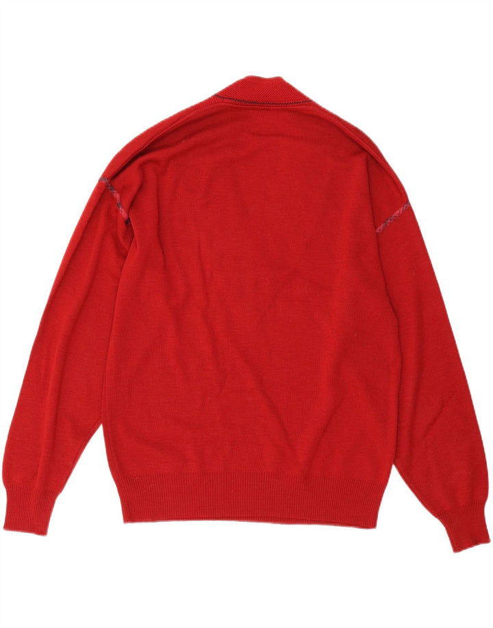 Il Granchio Herre grafisk V-hals sweater lille rød stribet uld
