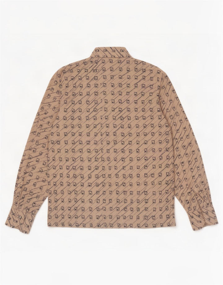 Vintage Dame Pullover Shirt UK 12 Medium Beige Geometric