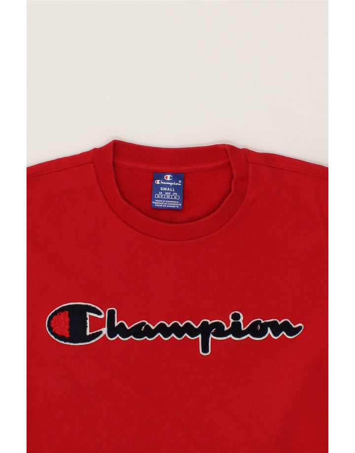 CHAMPION Mens Graphic Sweatshirt Jumper Small Red Cotton Vintage Champion and Second-Hand Champion from Messina Hembry 