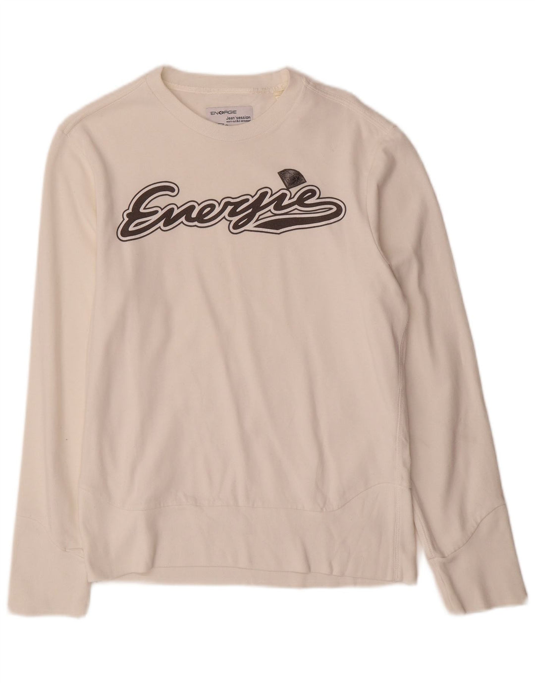 ENERGIE Dame grafisk sweatshirt trøje UK 14 Medium hvid bomuld