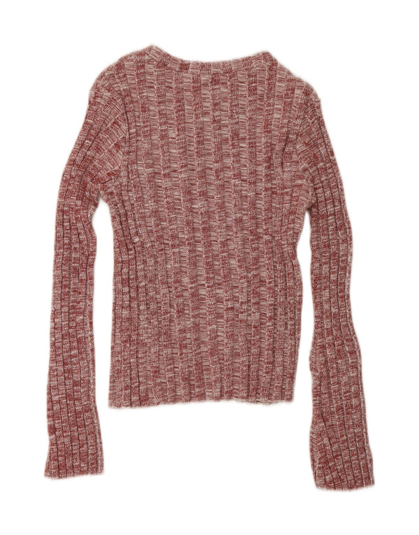 ZARA Womens Crop Jumper Sweater UK 12 Medium Burgundy Flecked