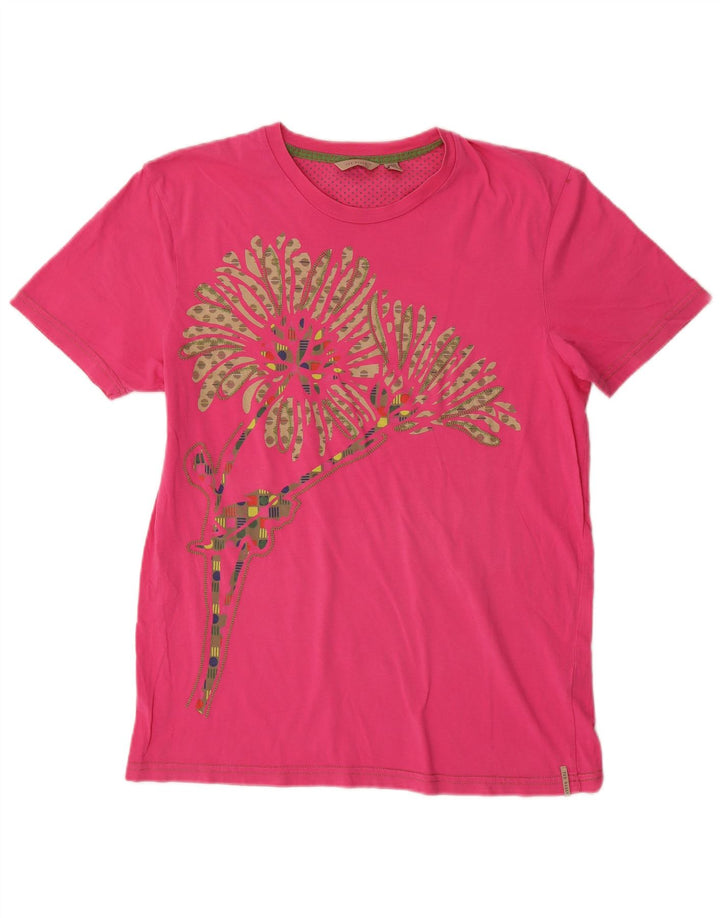 Ted Baker Grafisk T-shirt til kvinder i top størrelse 3 Medium Pink Blomsterbomuld