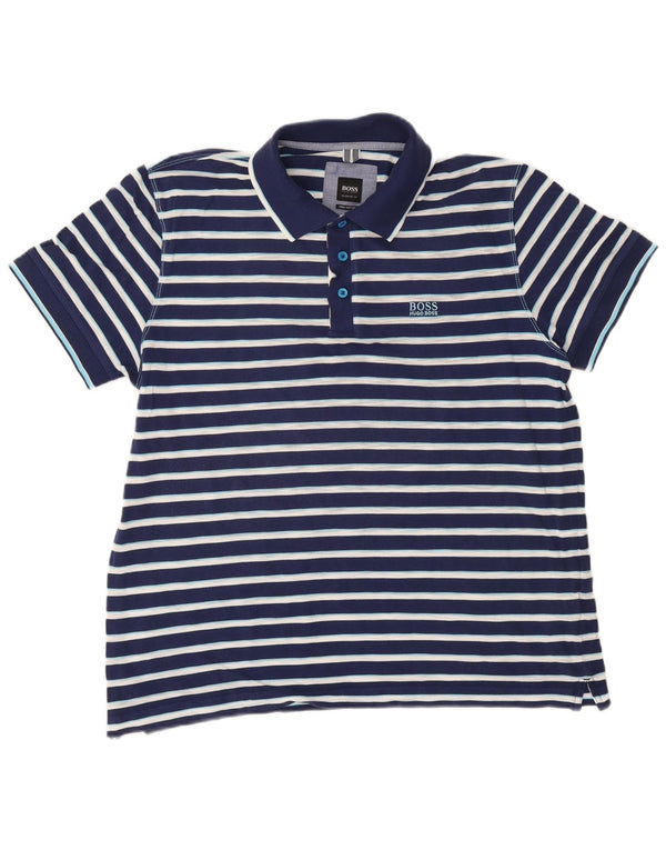 Hugo Boss Herre Regular Fit Polo Shirt XL Navyblå stribet bomuld