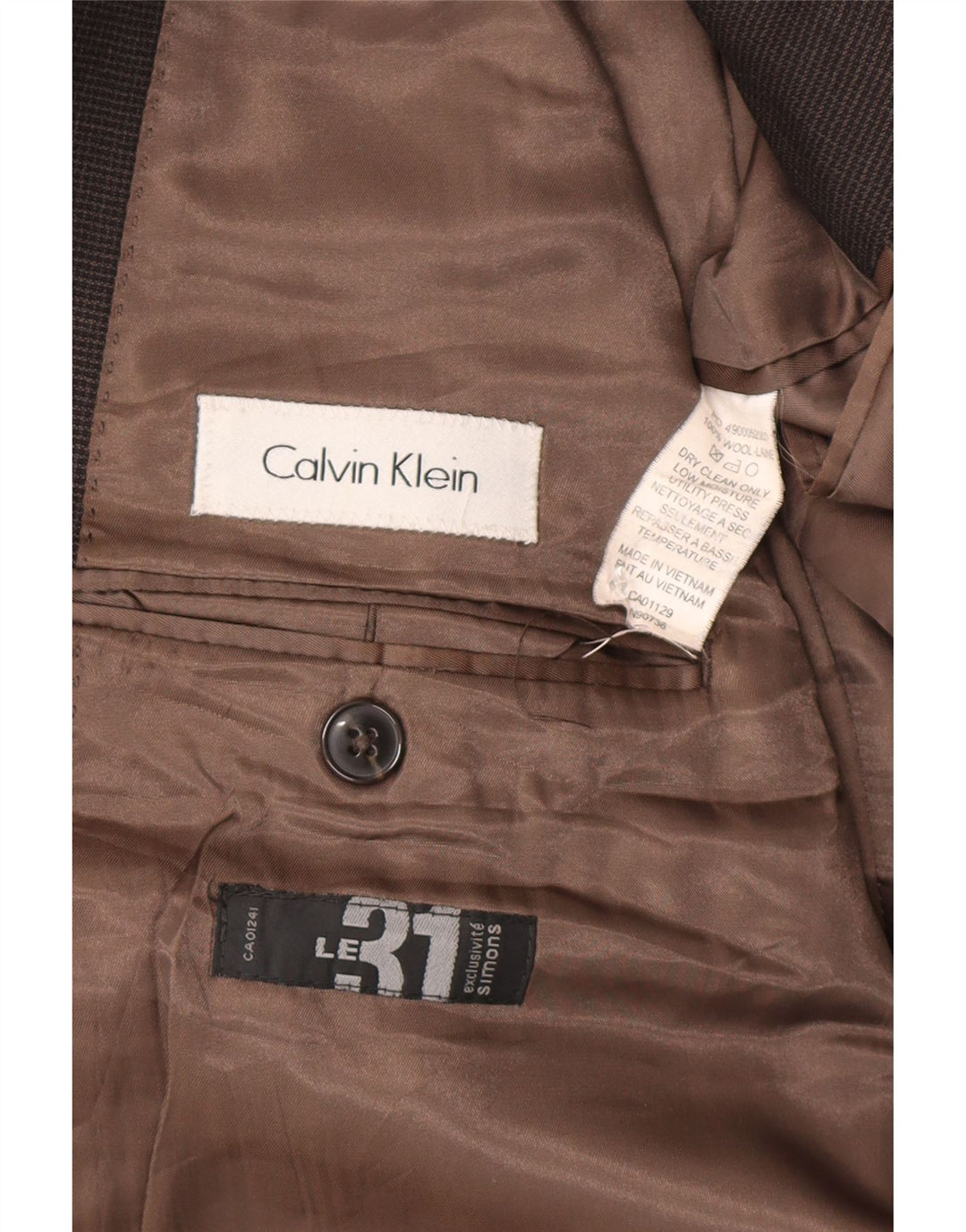 Calvin Klein Herre 2-knaps blazerjakke UK 44 2XL Brun Houndstooth Uld