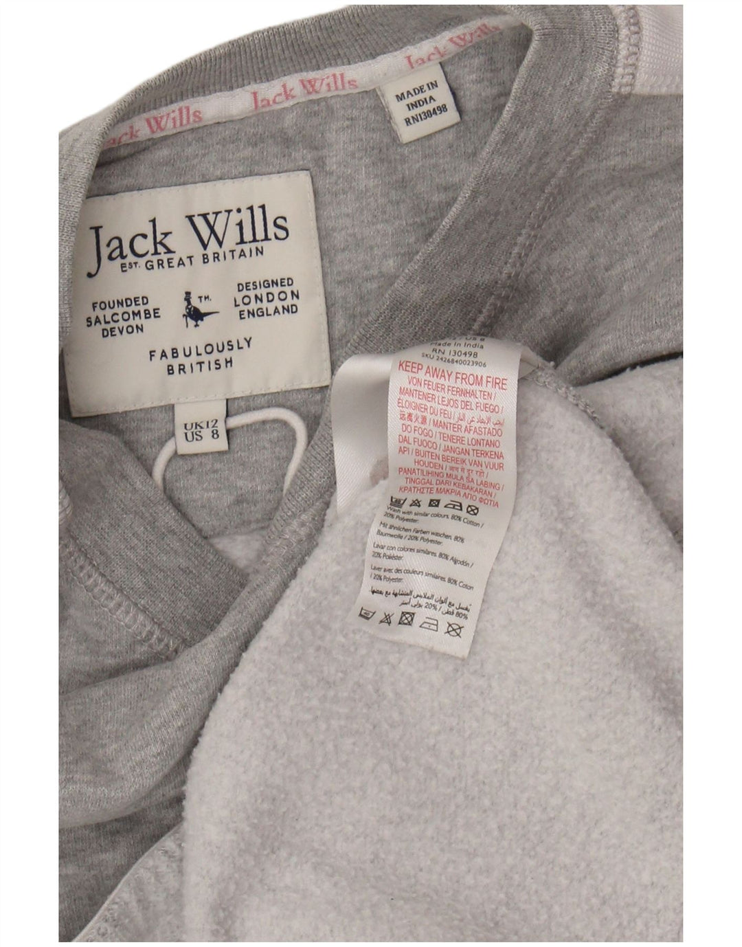 JACK WILLS Womens Oversized Graphic Sweatshirt Jumper UK 12 Medium Grey