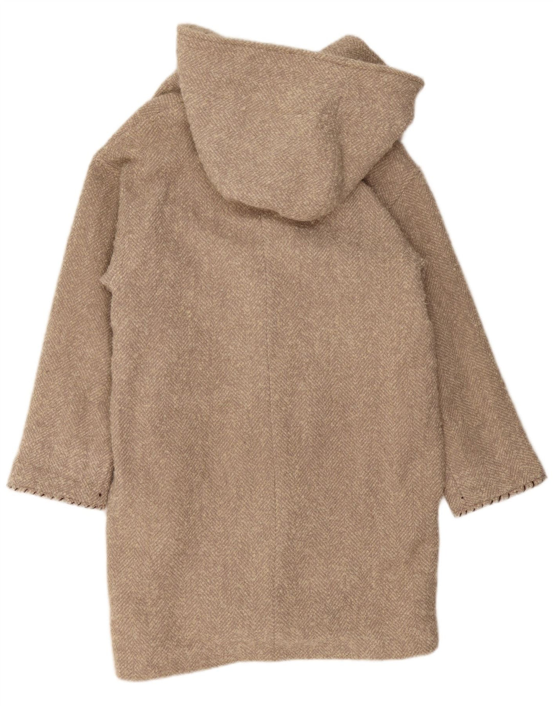 VINTAGE Oversized hætteoverfrakke til kvinder UK 10 Lille beige sildeben