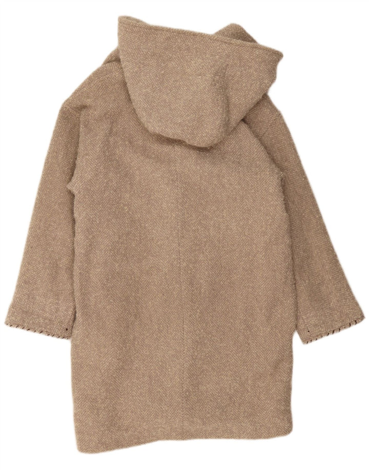 VINTAGE Oversized hætteoverfrakke til kvinder UK 10 Lille beige sildeben