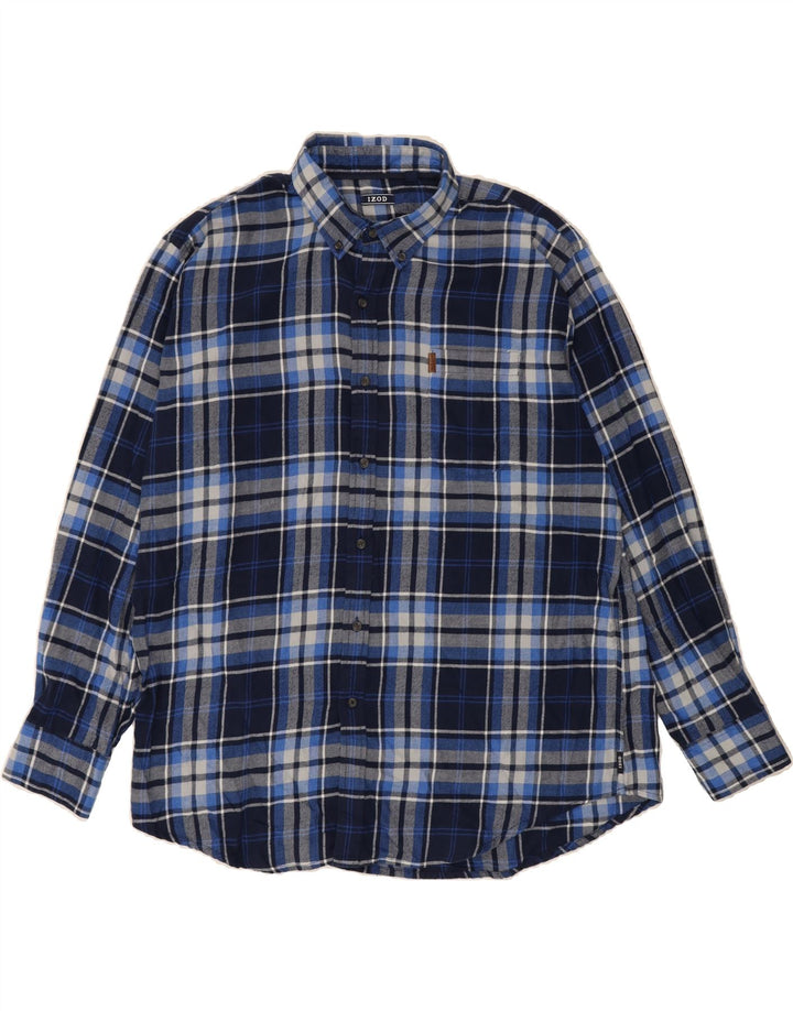 IZOD Mens Flannel Shirt 2XL Blue Check Cotton Vintage Izod and Second-Hand Izod from Messina Hembry 