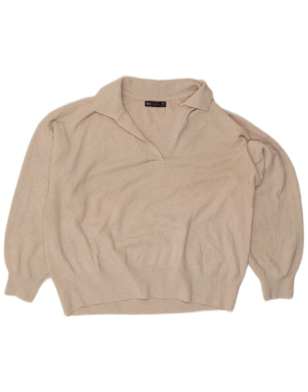 Marks & Spencer Dame Oversized Polo Neck Jumper Sweater UK 16 Large Beige