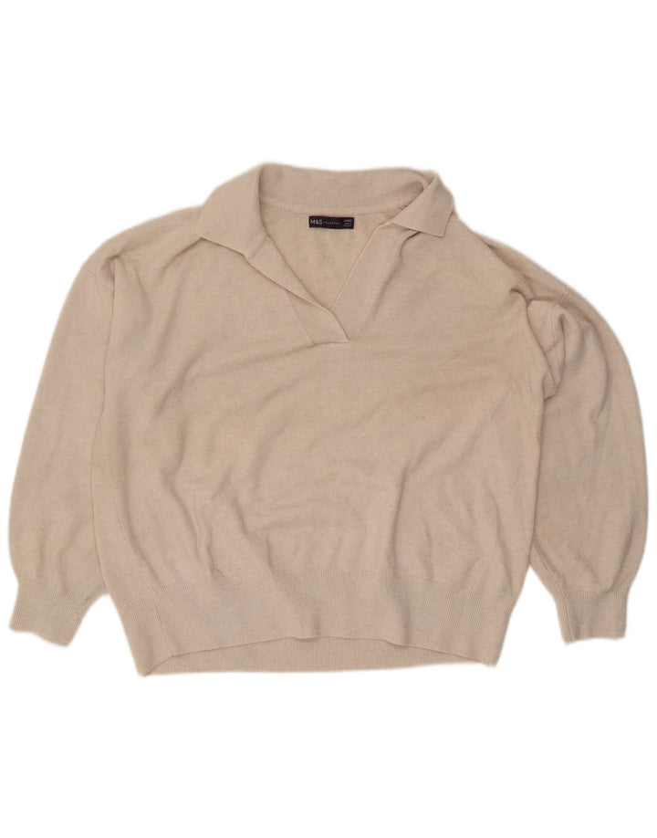 Marks & Spencer Dame Oversized Polo Neck Jumper Sweater UK 16 Large Beige