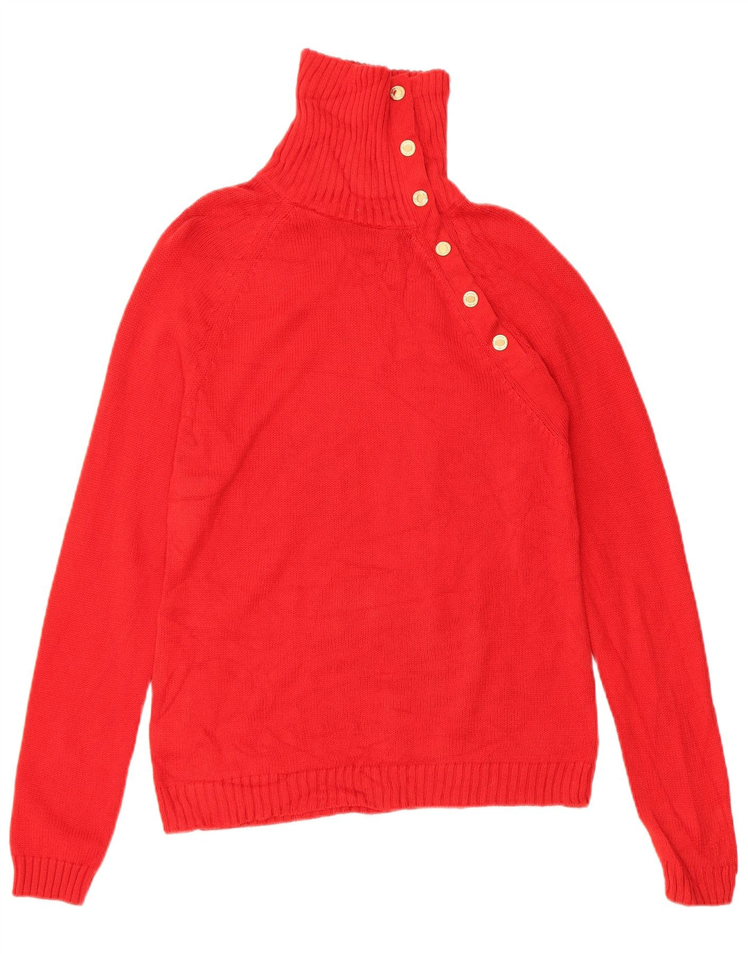RALPH LAUREN Dame Button Neck Jumper Sweater UK 10 Small Red Bomuld