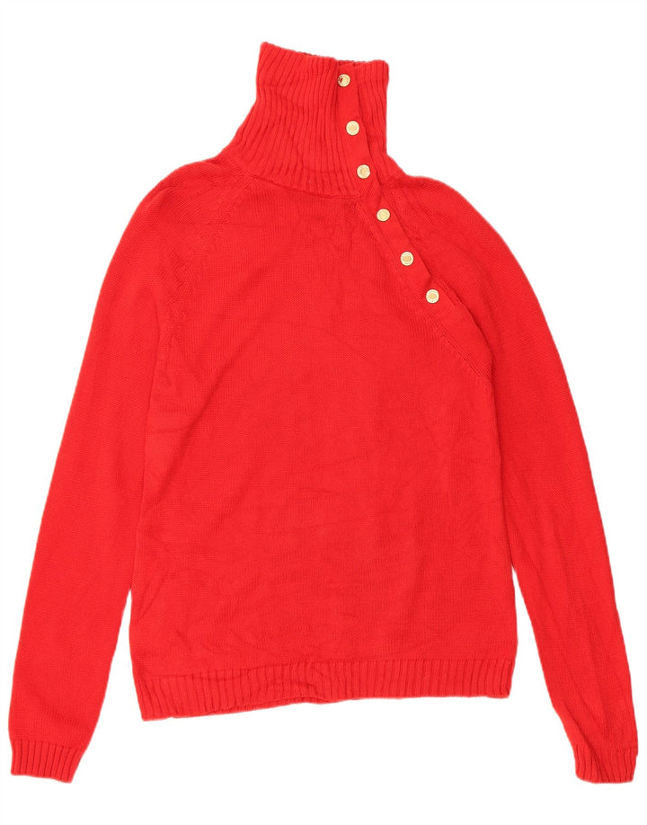 RALPH LAUREN Dame Button Neck Jumper Sweater UK 10 Small Red Bomuld