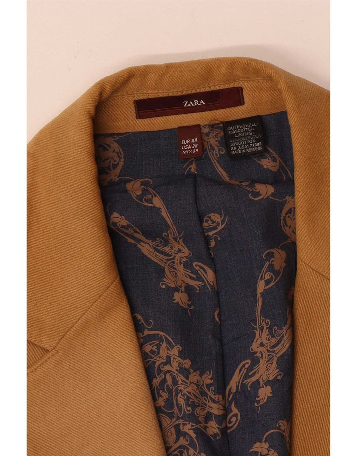 Zara Herre 2-knaps blazerjakke EU 48 Medium Brun Bomuld